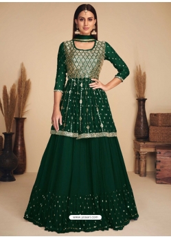 Dark Green Readymade Designer Party Wear Faux Georgette Wedding Suit