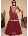 Maroon Readymade Designer Party Wear Faux Georgette Wedding Suit