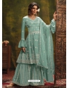 Aqua Mint Designer Party Wear Pure Chinon Wedding Suit