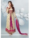 Magenta And Cream Embroidery Work Anarkali Suits