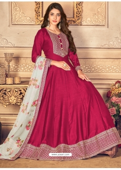 Rose Red Designer Jiyo Silk Slub Anarkali Suit