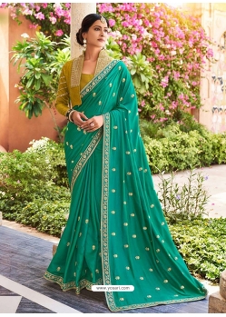 Aqua Mint Designer Barfi Silk Wedding Wear Sari