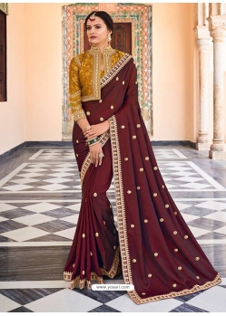 Maroon Designer Barfi Silk Wedding Wear Sari