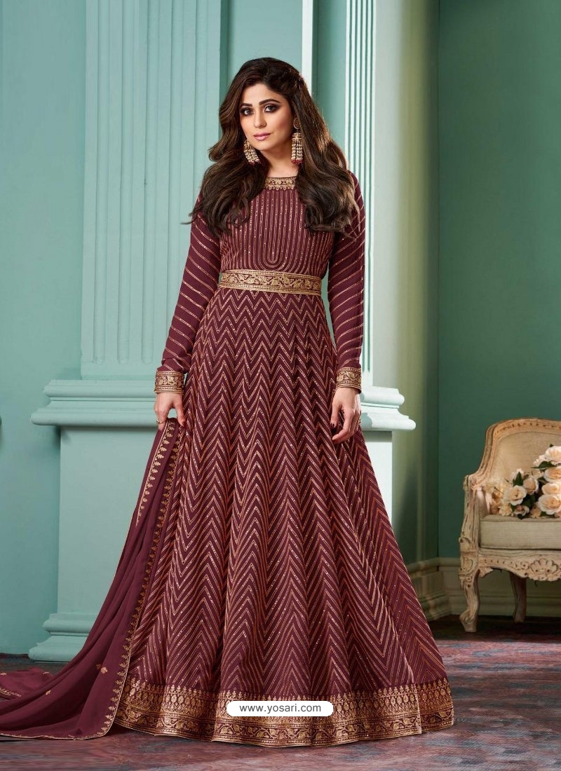 Shop Maroon Georgette Zari Embroidered Anarkali Suit Party Wear Online at  Best Price | Cbazaar