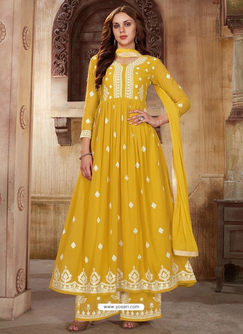 Yellow Anarkali Suit in Faux georgette with Embroidered - AS3405-nttc.com.vn