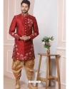 Tomato Red Premium Men's Designer Indo Western Sherwani