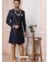 Navy Blue Premium Men's Designer Indo Western Sherwani