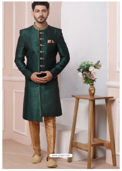 Dark Green Premium Men's Designer Indo Western Sherwani