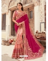 Rose Red Designer Barfi Silk Wedding Wear Sari