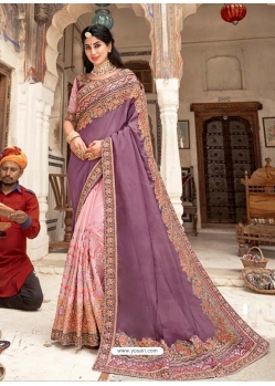 Lavender Designer Barfi Silk Wedding Wear Sari