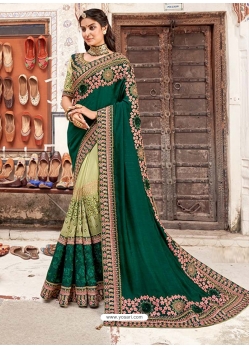 Dark Green Designer Barfi Silk Wedding Wear Sari