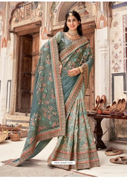 Grey Designer Barfi Silk Wedding Wear Sari