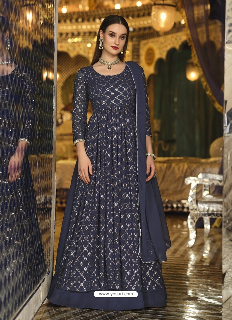 Buy Navy Blue Readymade Designer Party Wear Anarkali Suit | Anarkali Suits