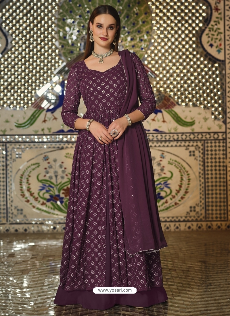 Part Wear Ladies Embroidered Purple Georgette Anarkali Suits, Size: XL at  Rs 2190 in Surat
