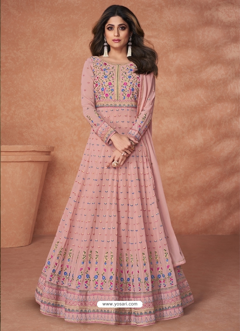 Buy Anarkali Suit - Pink And Wine Silk Embroidered Anarkali Suit