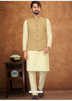 Beige Exclusive Readymade Kurta Pajama With Jacket