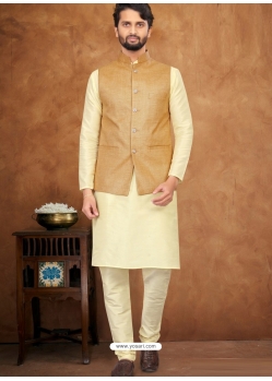 Beige Exclusive Readymade Kurta Pajama With Jacket