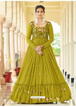 Parrot Green Designer Wedding Wear Embroidered Georgette Gown