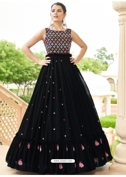 Black Designer Wedding Wear Embroidered Georgette Gown