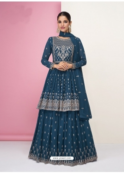 Teal Blue Designer Wedding Wear Real Georgette Wedding Suit