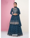 Teal Blue Designer Wedding Wear Real Georgette Wedding Suit