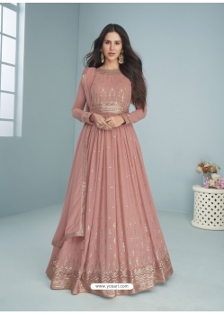 Dusty Pink Designer Wedding Wear Real Georgette Anarkali Suit