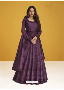 Purple Designer Wedding Wear Premium Silk Anarkali Suit
