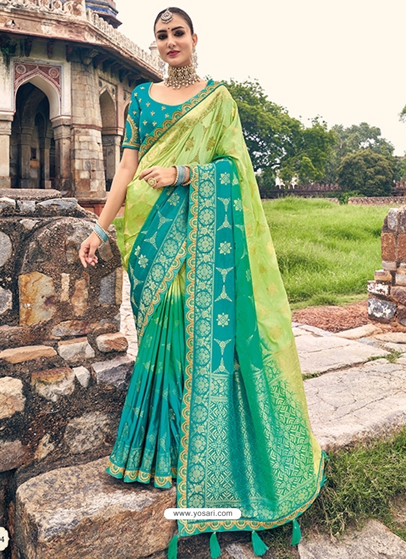 Green Designer Silk Wedding Wear Sari