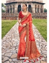 Light Red Designer Silk Wedding Wear Sari