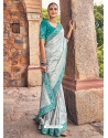 Light Grey Designer Silk Wedding Wear Sari