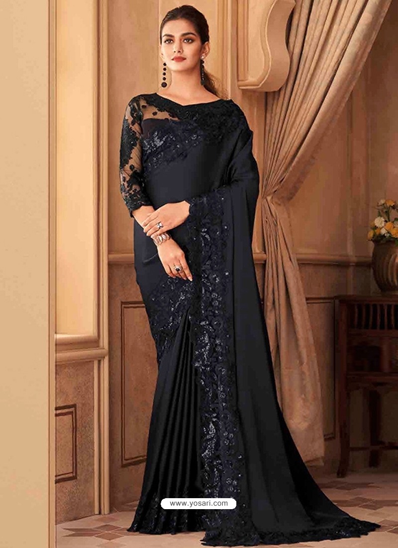 Black Designer Soft Silk Wedding Wear Sari