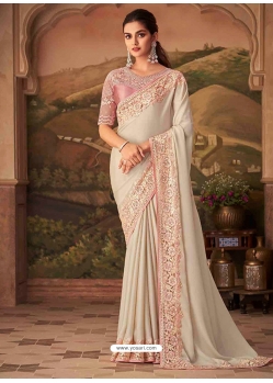 Light Beige Designer Soft Silk Wedding Wear Sari