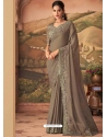 Taupe Designer Soft Silk Wedding Wear Sari