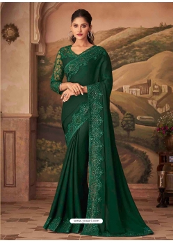Dark Green Designer Soft Silk Wedding Wear Sari