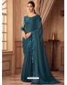 Teal Blue Designer Soft Silk Wedding Wear Sari