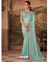 Sky Blue Designer Soft Silk Wedding Wear Sari
