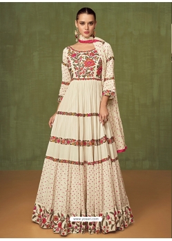 Off White Readymade Designer Party Wear Real Georgette Wedding Suit