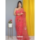 Light Red Designer Nylon Organza Wedding Wear Sari