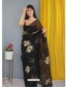 Black Designer Nylon Organza Wedding Wear Sari