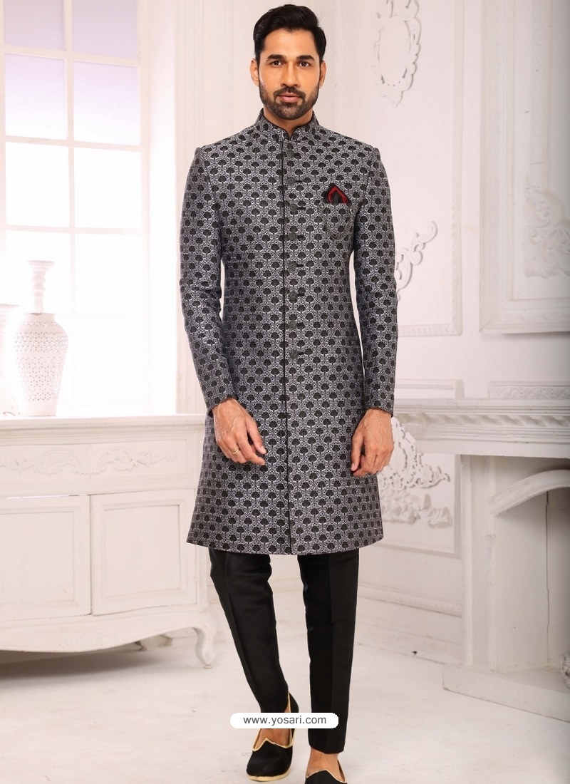 Grey Premium Designer Indo Western Sherwani