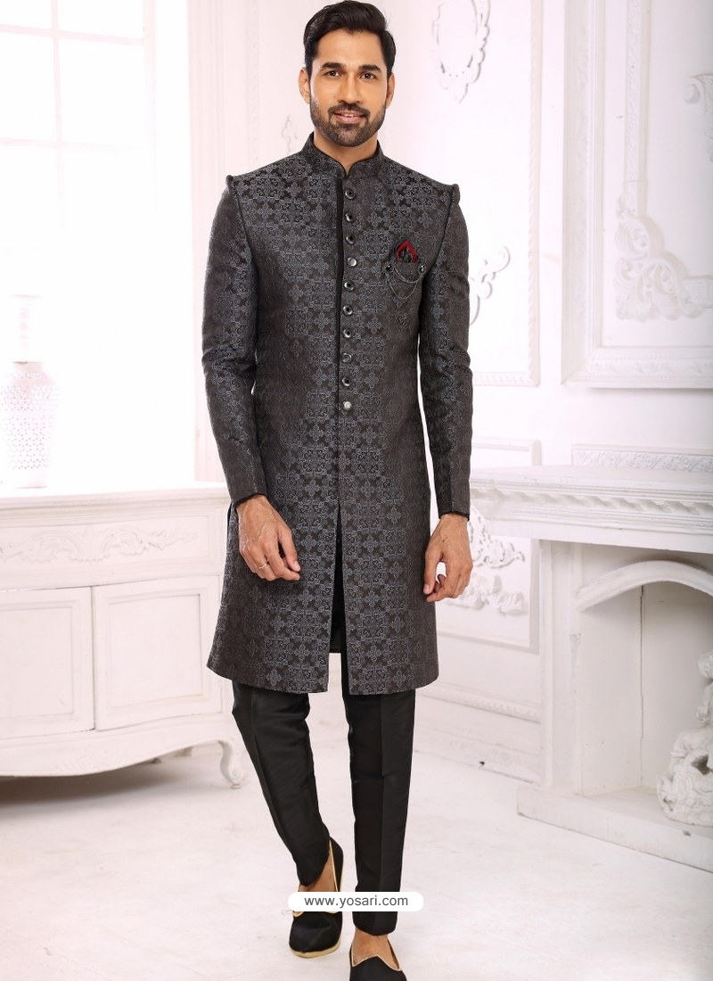 Grey Premium Designer Indo Western Sherwani