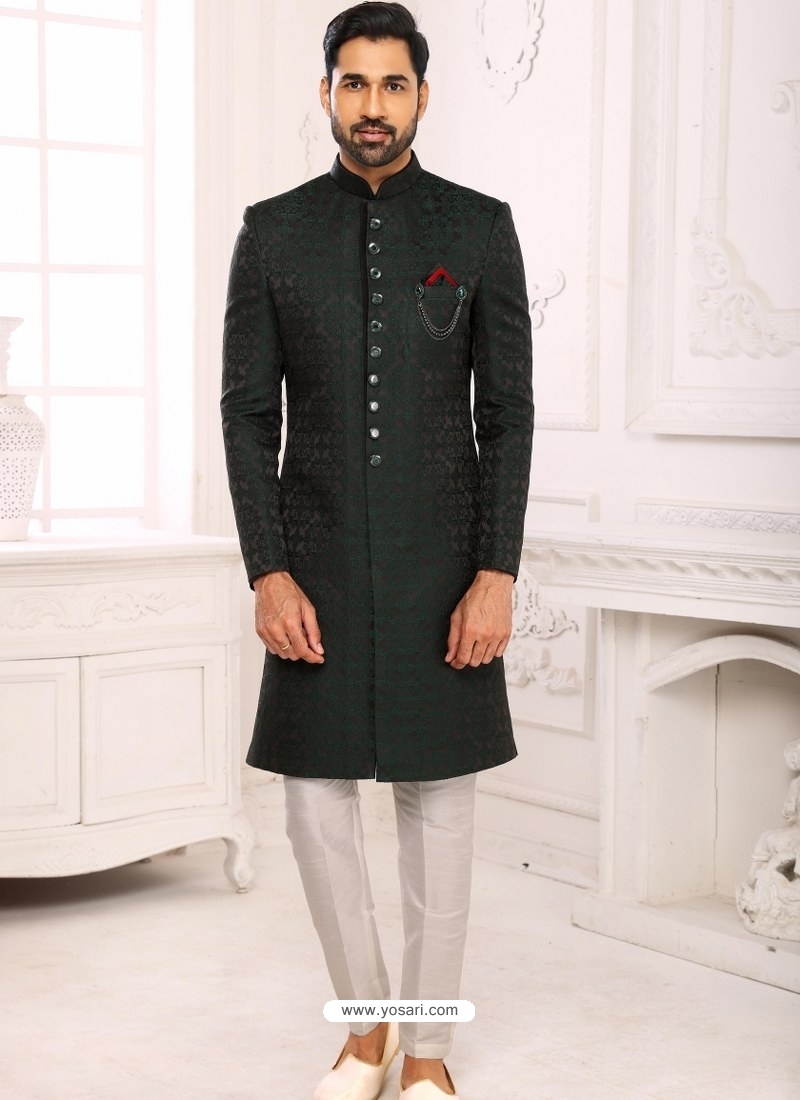 Buy Dark Green Premium Designer Indo Western Sherwani | Indowestern ...