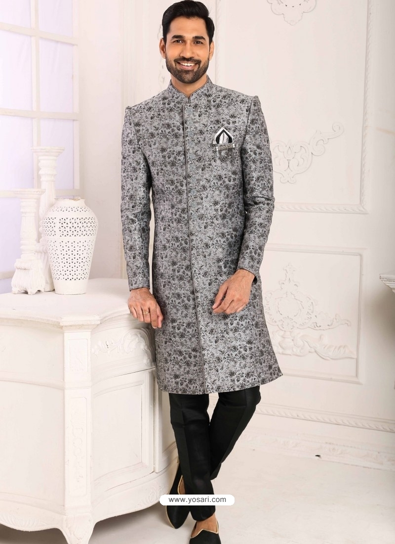 Buy Silver Premium Designer Indo Western Sherwani | Indowestern Sherwanis