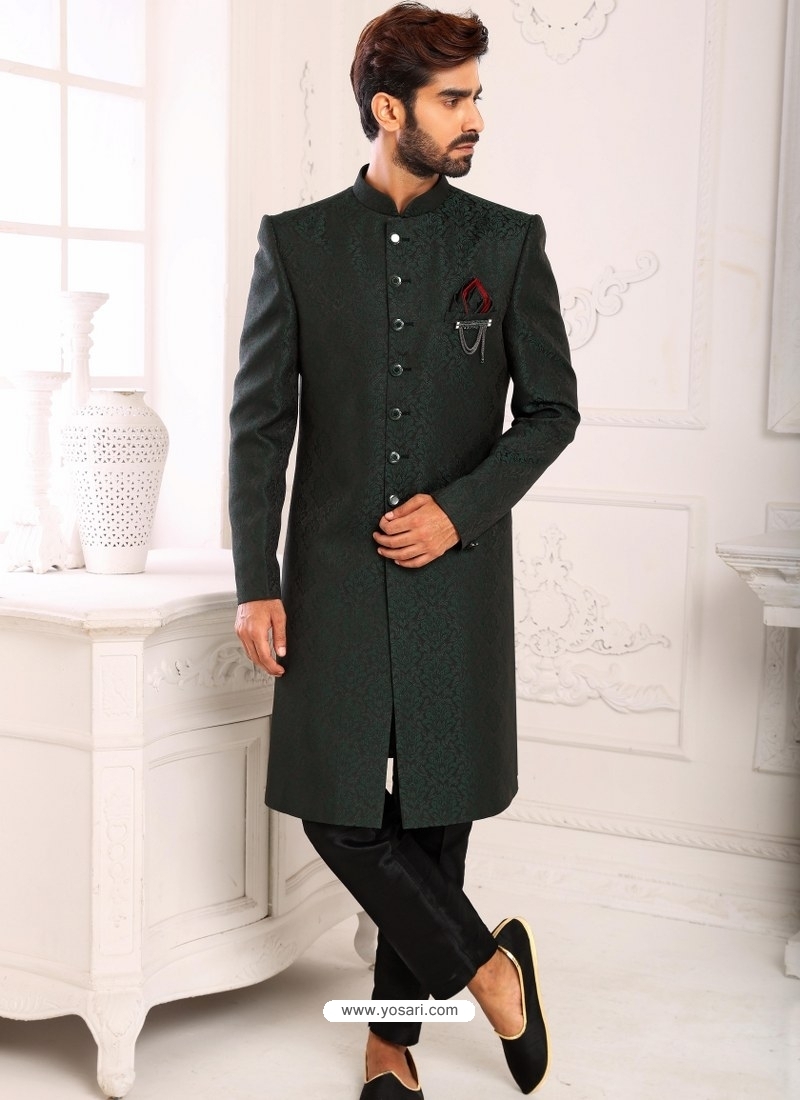 Buy Dark Green Premium Designer Indo Western Sherwani | Indowestern ...