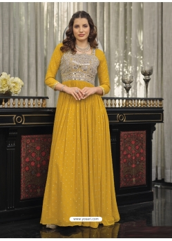 Yellow Readymade Designer Wedding Wear Georgette Anarkali Suit