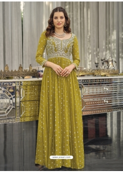 Parrot Green Readymade Designer Wedding Wear Georgette Anarkali Suit