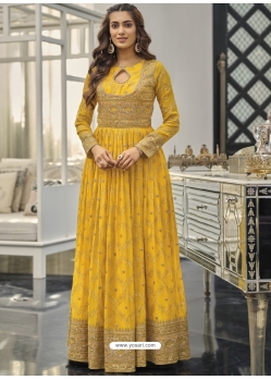 Yellow Readymade Designer Wedding Wear Georgette Anarkali Suit
