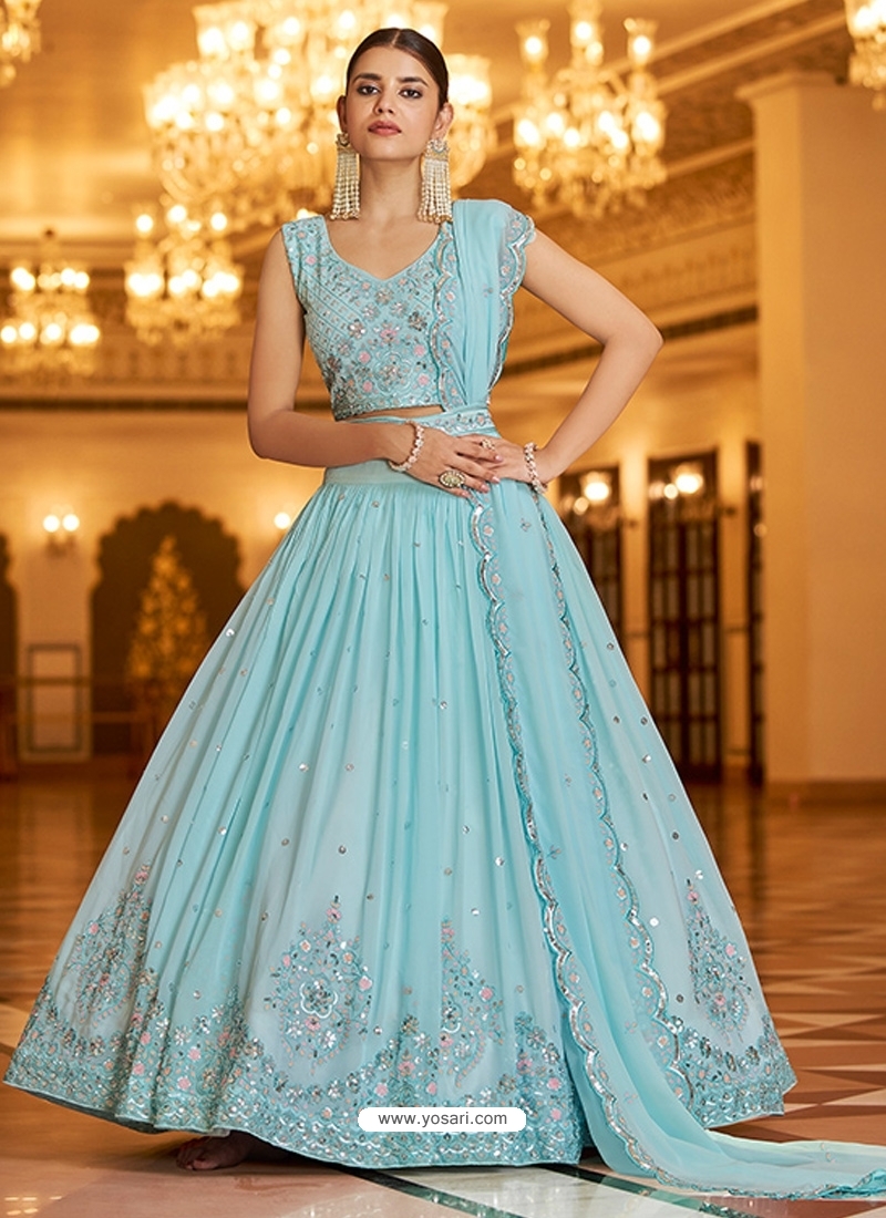 Lehenga for Women - Buy Coral Blue Floral Art Nouveau Patterned Bridal  Lehenga Online @Mohey