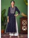 Navy Blue Readymade Designer Wedding Wear Heavy Pure Rayon Palazzo Suit