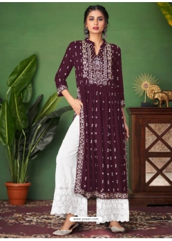 Deep Wine Readymade Designer Wedding Wear Heavy Pure Rayon Palazzo Suit